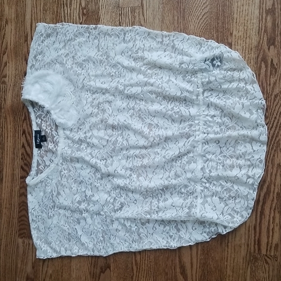 (L) Iz Byer Off White Lace Loose Fit Flowy Sheer Top Nylon Blend Elastic Waist - Picture 1 of 9